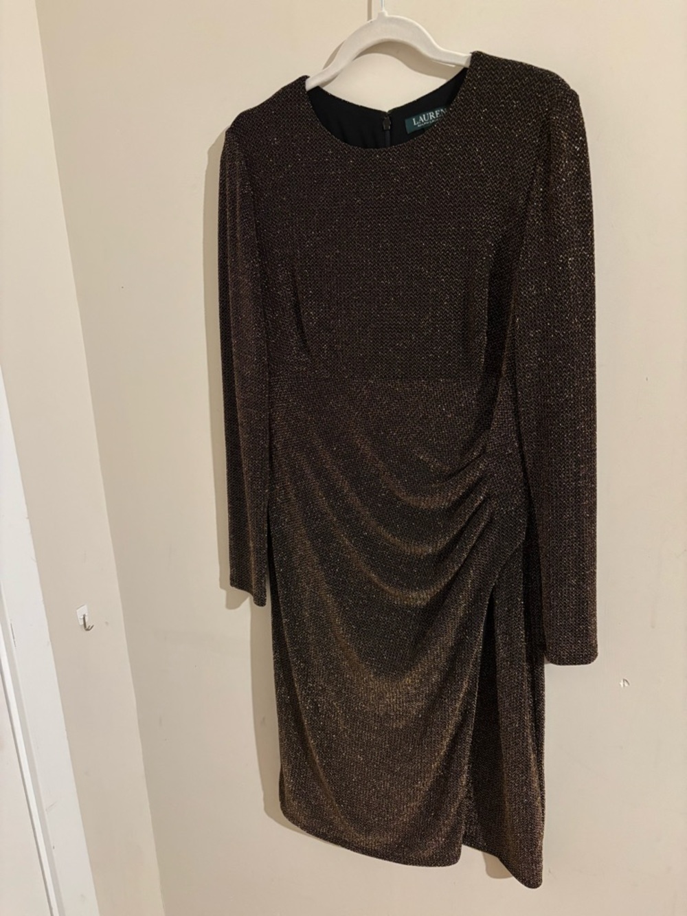 Lauren Ralph Lauren Black & Gold Metallic Long-Sleeve Dress women’s 14